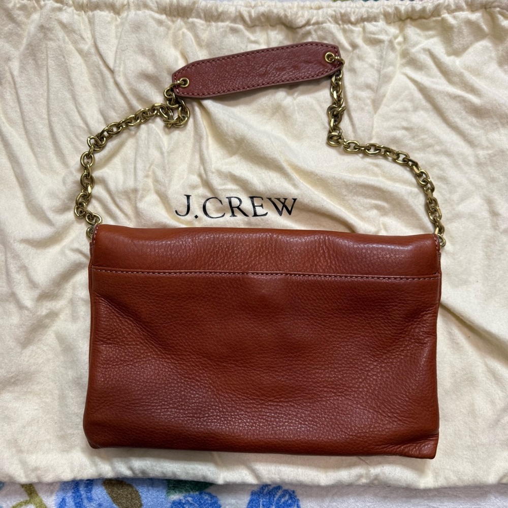 J. Crew Brown Cognac Brown Leather Clutch Shoulder Strap - Picture 3 of 10